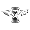 Hourglass with a bird wing and a bat wing